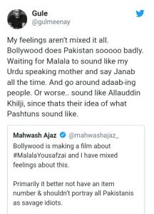 a pakistani tweeter user against malala movie By India