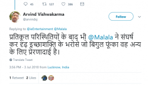 an indian twitter user on malala movies in india