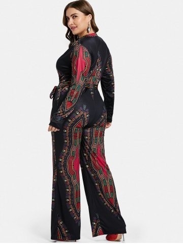 Plus Size Tribal Print Jumpsuit - Black - 2x
