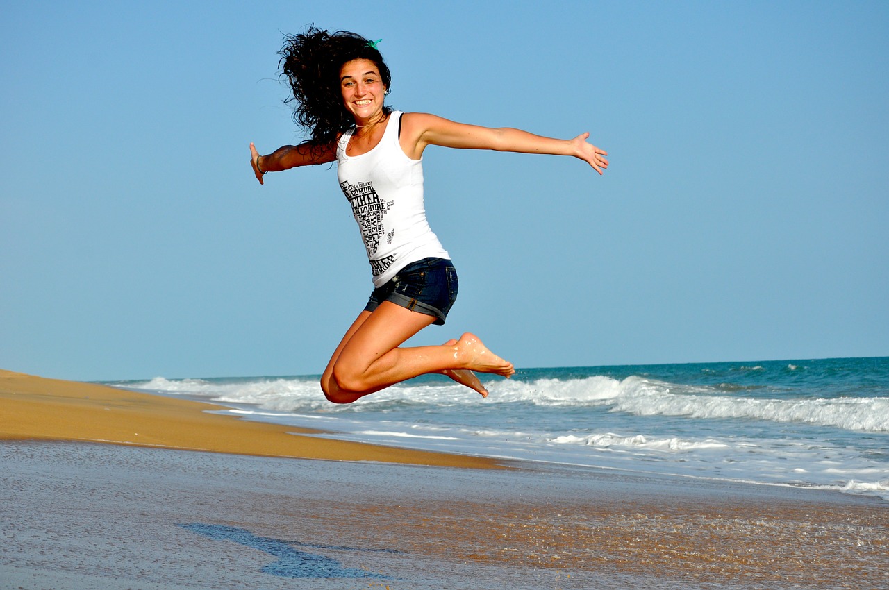 happy jumping girl